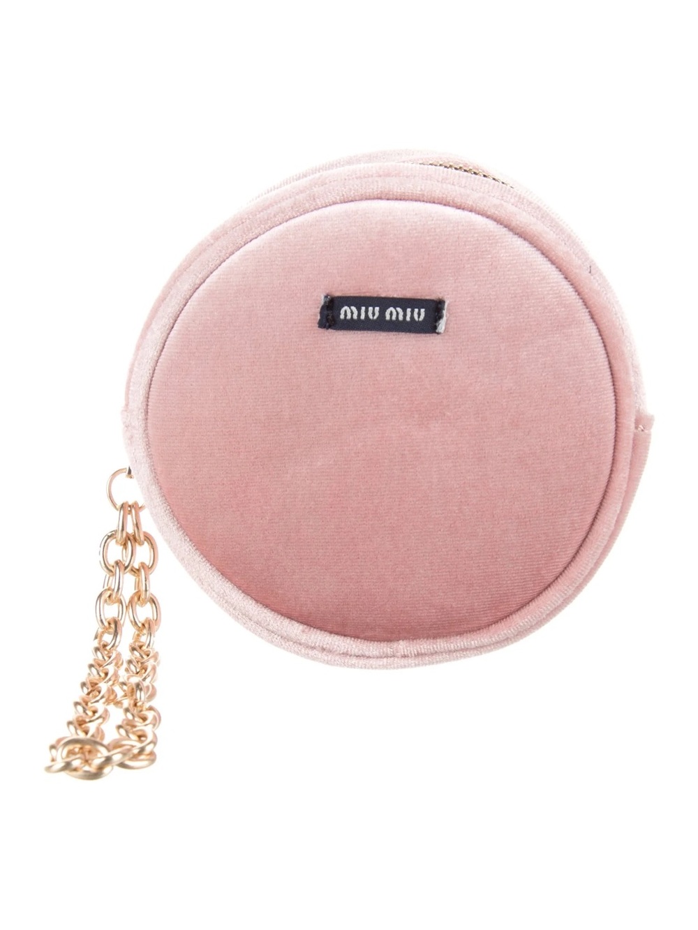 Miu Miu Blush Pink Velvet Round Wristlet with Gold Chain